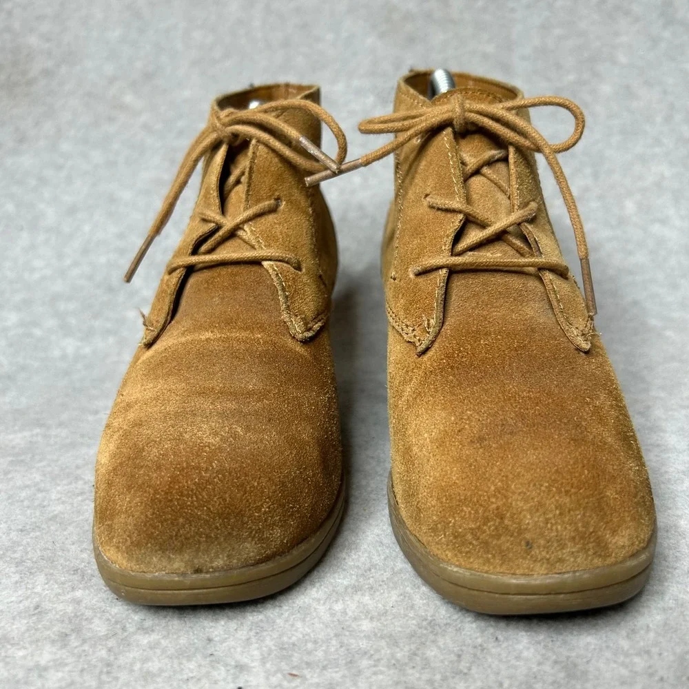 White Mountain Kahlua Suede Lace Up Wedge Booties Tan Brown Leather 7.5M Shoes‎
